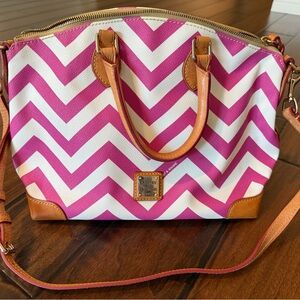 Dooney & Bourke Pink and White Chevron Satchel